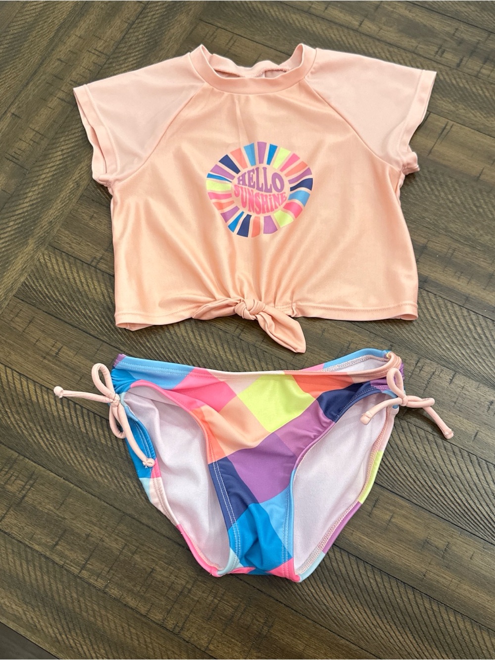 Cat & Jack Peach Girls' Swim Top with Colorful Chevron Accent